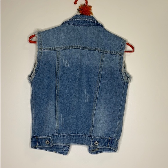 Denim Vest | Jean Button Down Two Chest Pocket Sleeveless Top | Size Medium - Picture 5 of 6